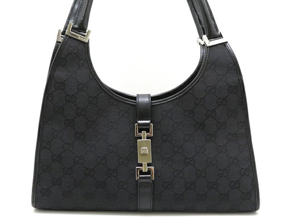 Gucci Jackie Shoulder Bag Handbag Black Canvas Calfskin